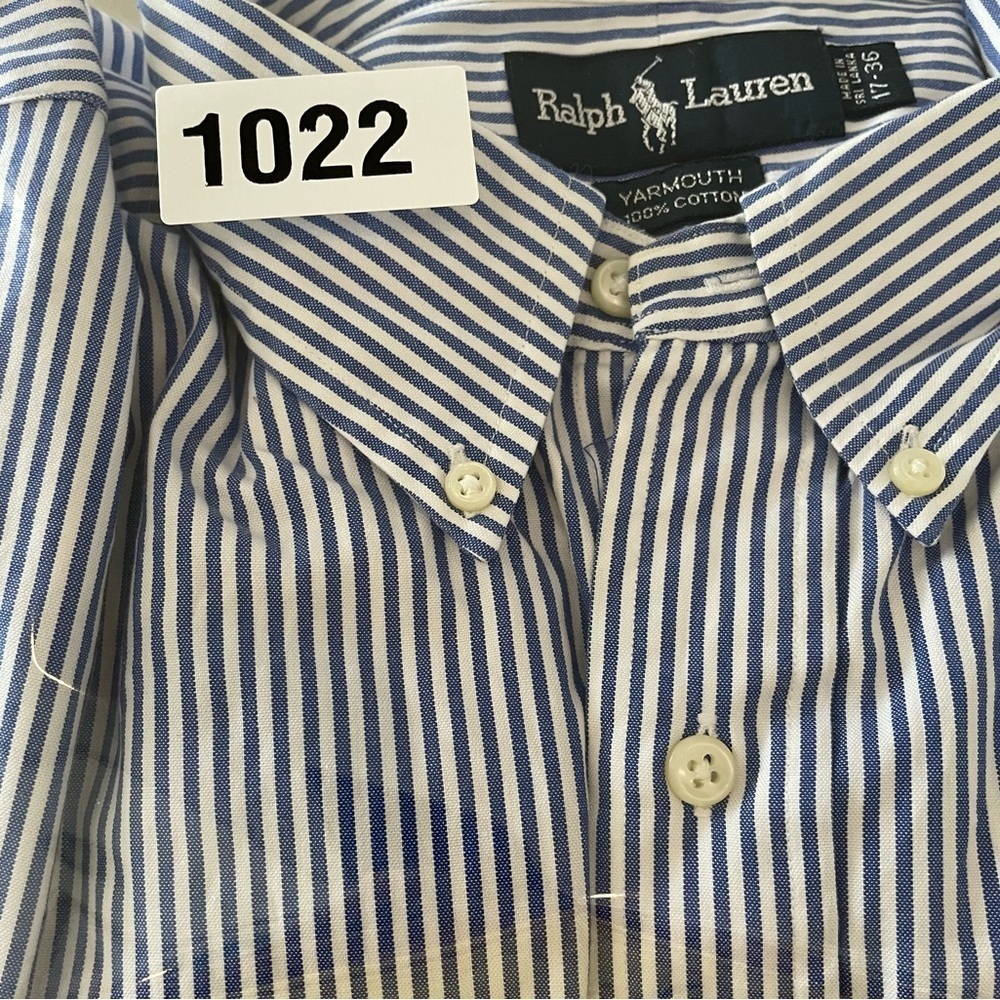 Ralph Lauren Mens 
•Dress Shirt 
•Button Up 
•Blue Striped Cotton Yarmouth 17-36 - Picture 8 of 8